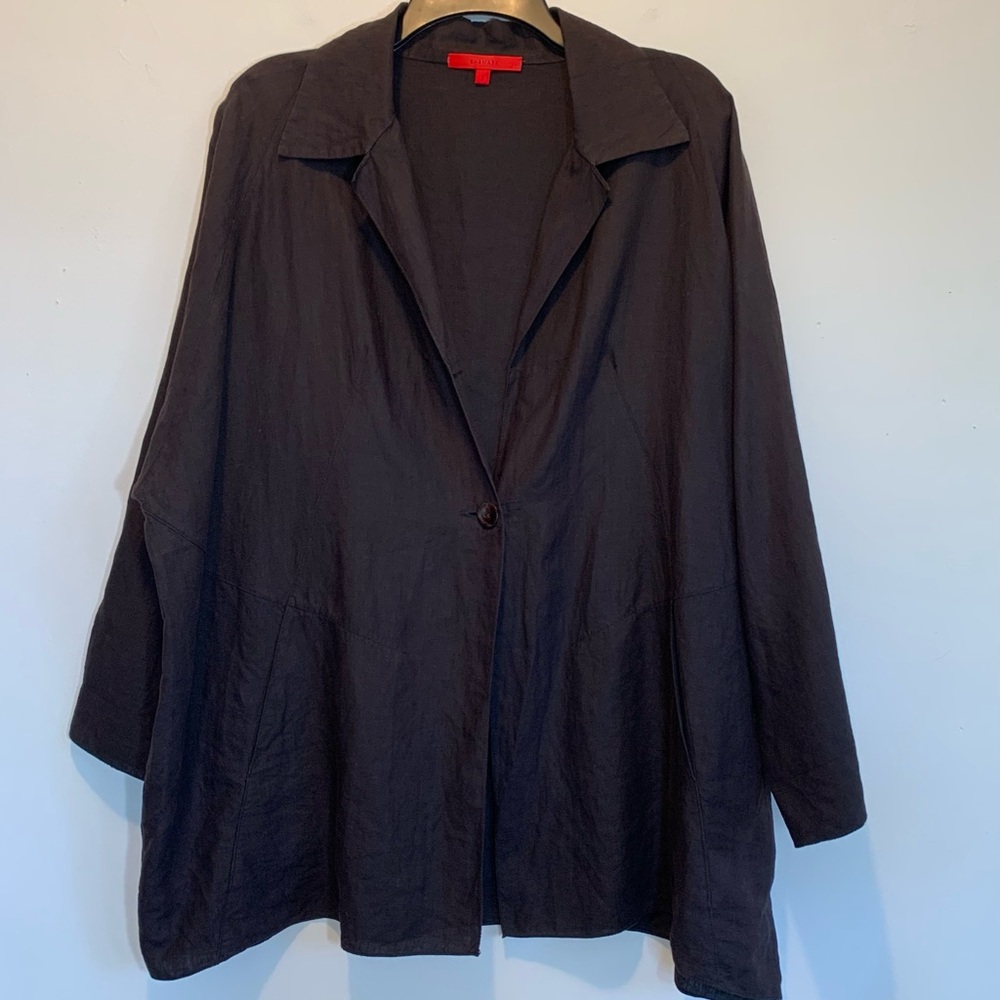 Shamask Luxury Minimalist Black Linen Jacket 18 / 20 Size 3